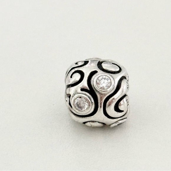 Pandora Sterling Large XL Rare Retired Clear CZ Day Dream Swirls Bead Charm - Picture 2 of 6